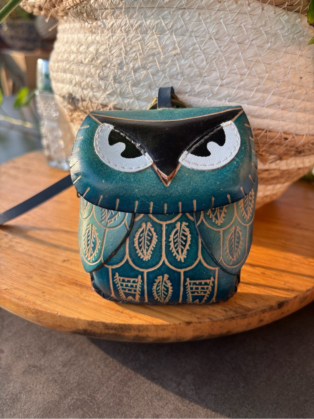 Teal Owl Leather Crossbody Bag - Cute Teal Women's Bag